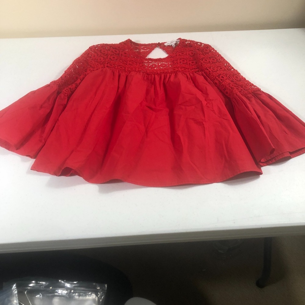 Endless Rose Crochet Lace Blouse Womens Top Bell Sleeves Red S Festival Romantic